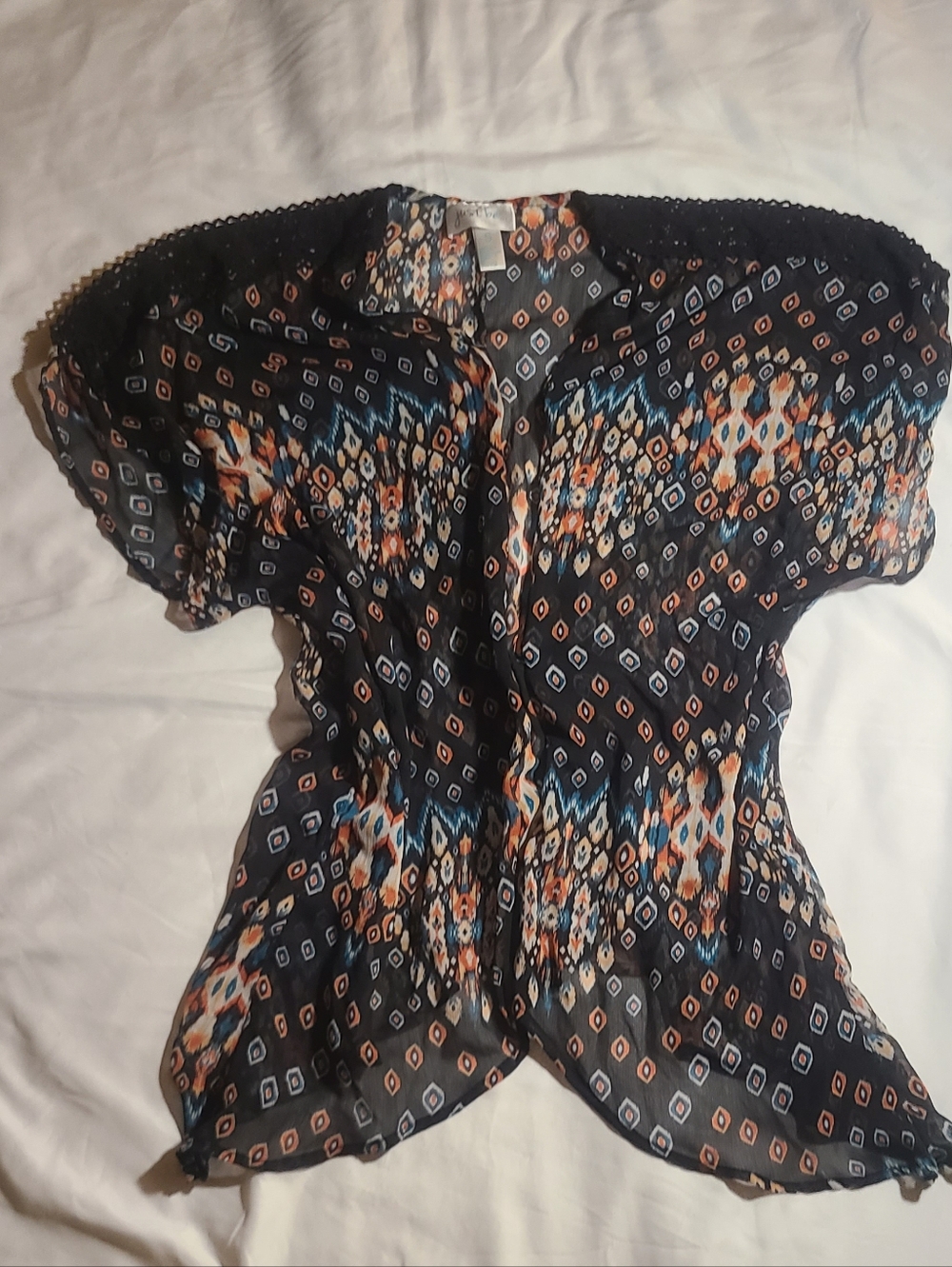 Just Be Sheer Geometric Print in Black, Blue & Orange